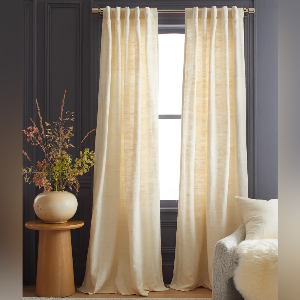 NWOT Quince Set 2 48x84 Raw Silk‎ Ivory Light Filtering Curtains 2 Panels 0021